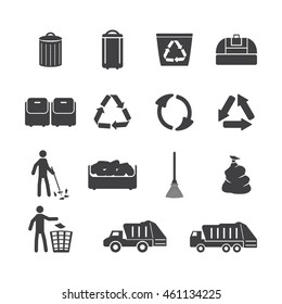 Garbage icons set. Vector illustration.
