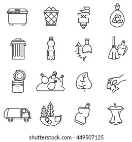 Garbage icons set. waste, pollution, recycling. thin line design