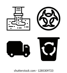 garbage icons set with waste, recycling can and recycling truck vector set