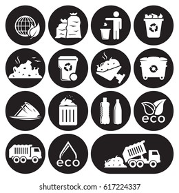 Garbage icons set. White on a black background