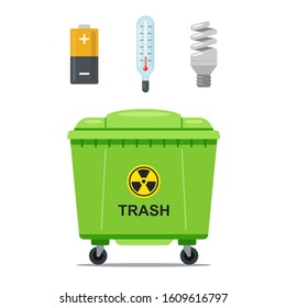 garbage iron container for storing hazardous garbage. flat vector illustration.