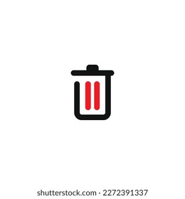Schwarzes Mülleimer-Symbol mit roten Akzenten für Web, App usw.