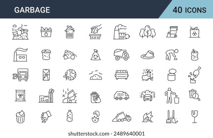 Garbage Line Editable Icons set. Included the icons as garbage, dump, refuse, bin, sweep, litter and more.