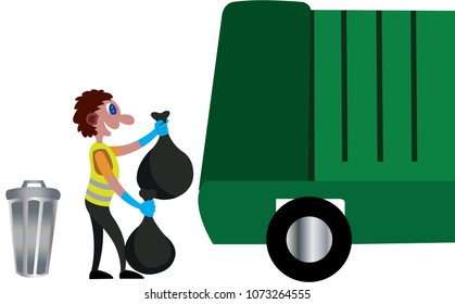 a garbage man collecting garbage bags