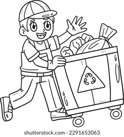 Garbage Man Collecting Bin Isolated Coloring Page
