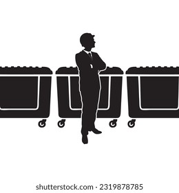 Garbage Man on the background of garbage containers