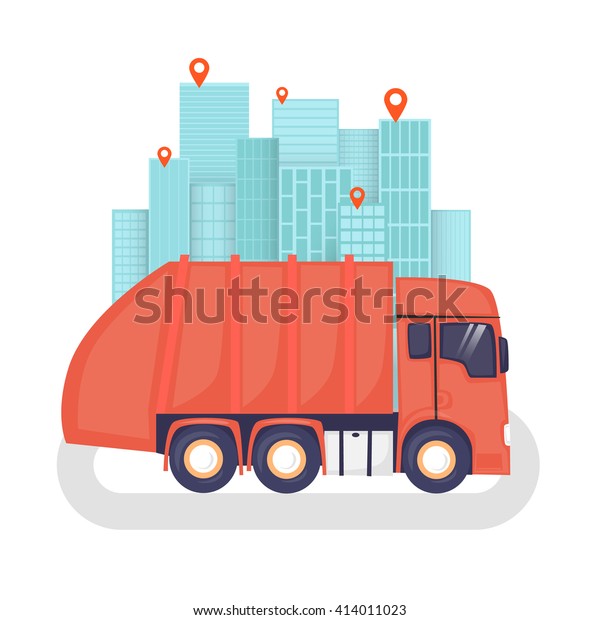 Garbage on the background of the city,\
disposal, clean. Flat design vector\
illustration.