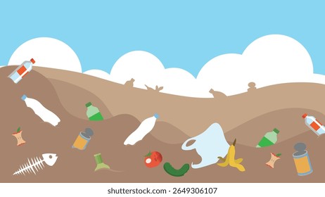 Garbage on the beach. Pollution of the environment. Vector illustration