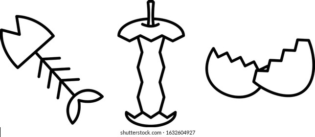 garbage organic trash icon set illustration egg fish flat
