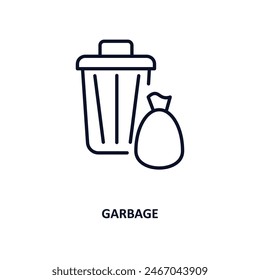garbage outline icon.  Thin line icon from cleaning collection. Editable vector isolated on white background