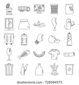 Garbage outline icons set vector illustration for design and web isolated on white background. Garbage vector object for label and advertising