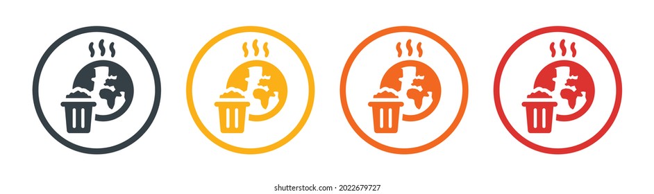 Garbage over earth icon symbol of pollution. Earth pollution icon vector illustration