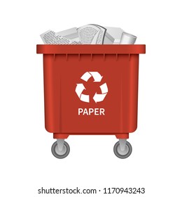 Garbage paper container mockup. Realistic illustration of garbage paper container vector mockup for web design isolated on white background