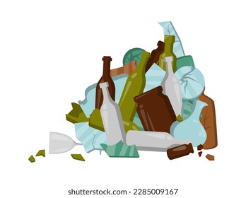 Garbage pile of glass bottles flat icon Sorting and utilization. Vector illustration