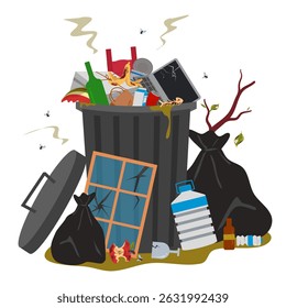 Ilustración vectorial de pila de basura. Gestión de residuos. Concepto del Día Mundial del Medio Ambiente.