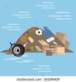 garbage pile waste product dirty vector cartoon illustration junk yard 