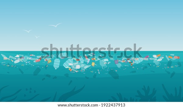 Garbage Polluted Sea Ocean Water Vector Stock Vector (Royalty Free ...