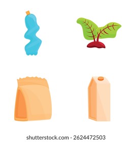 Garbage pollution icons set cartoon vector. Organic and household waste. Recycling concept