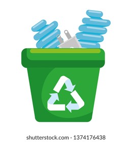 garbage pot with recycle arrows and bulbs