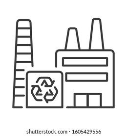 Garbage processing plant line black icon. Green manufacturing and ecology recycling producing. Environment protect vector pictogram. Button for web page, app. UI UX GUI design element. Editable stroke