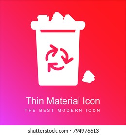 Garbage with recycle sign overflowing with trash red and pink gradient material white icon minimal design
