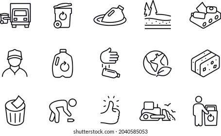 Garbage and Recycle Thin Line Icons vector design 