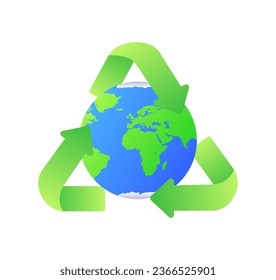 Garbage recycling icon. Flat, green, planet icon, waste recycling, green planet. Vector icon
