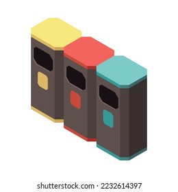 Garbage recycling isometric composition with isolated trash storing processing icon on blank background vector illustration