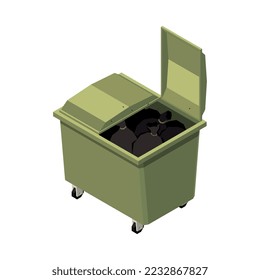 Reciclado de basura composición isométrica con un icono de procesamiento de almacenamiento de basura aislado en ilustración vectorial de fondo en blanco