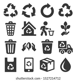 Garbage and Recycling Related Icons Set on White Background. Vector