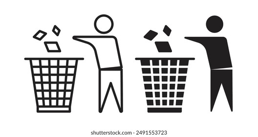 garbage recycling sign vector set in black color.