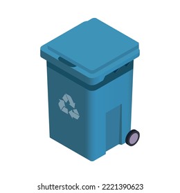 Garbage recycling sorting icon with isometric blue bin 3d vector illustration