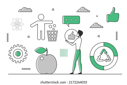 Garbage recycling for supporting global ecology. Environment protection using reusable material vector monocolor illustration