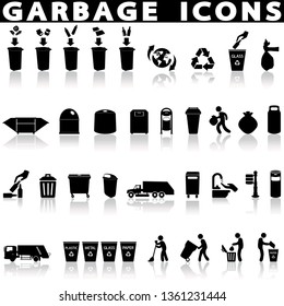 Garbage and recycling vector icons set