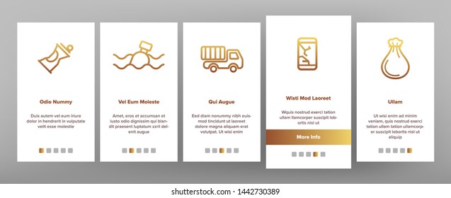 Garbage Recycling Vector Onboarding Mobile App Page Screen. Trash, Garbage Line Contour Symbols Pack. Earth Pollution Pictograms Collection. Environment Contamination. Hazardous Waste Illustrations