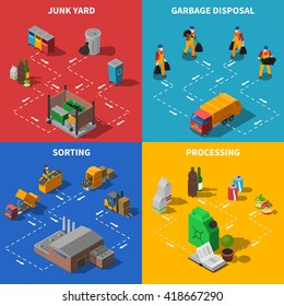 Garbage Recycling And Waste Sorting Isometric Concept Set Isolated Vector Illustration