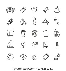 Garbage related icons: thin vector icon set, black and white kit