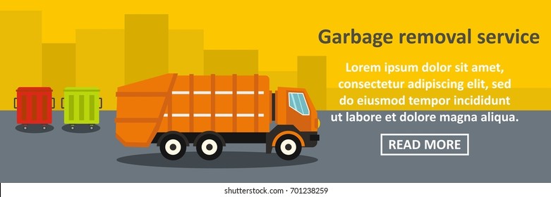 Garbage removal service banner horizontal concept. Flat illustration of garbage removal service banner horizontal vector concept for web