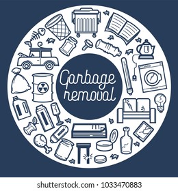 Garbage removal service promotional monochrome poster with sign in italic