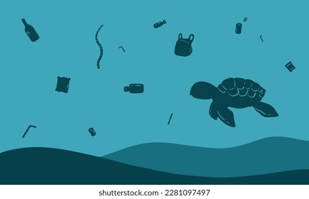 garbage in the sea, turtle, marine pollution