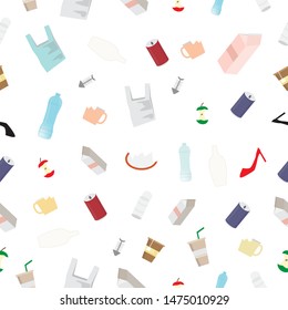 Garbage seamless pattern with trash in everyday life.