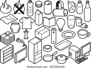 Garbage separation type icon set