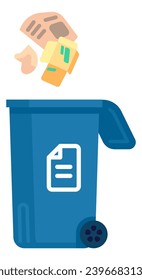 Garbage service. Rubbish sorting. Waste recycle. Dustbin for paper pollution. Cardboard disposal. Recyclable carton. Environment conservation. Isolated container. Vector