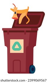 Servicio de basura. Ordenación de basura. Reciclaje de desechos. Dustbin para contaminación orgánica. Rechazar la recolección. Conservación del medio ambiente. Bio residuo. Arrojar la cáscara de plátano a la papelera. Vector