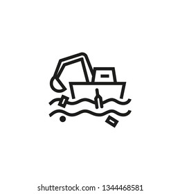 Garbage ship line icon. Cleaning, water, ocean. Contamination concept. Can be used for topics like problem, plastic, marine pollution