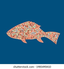 Garbage In The Silhouette Of A Fish. Plastic Bottles Destroying World Oceans Concept. EPS10 Vector