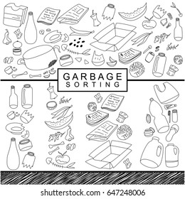 Garbage sorting background hand drawn sketch