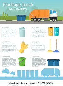 Garbage sorting bins infographic recycling concept ship the trash Ecology city flat background of set