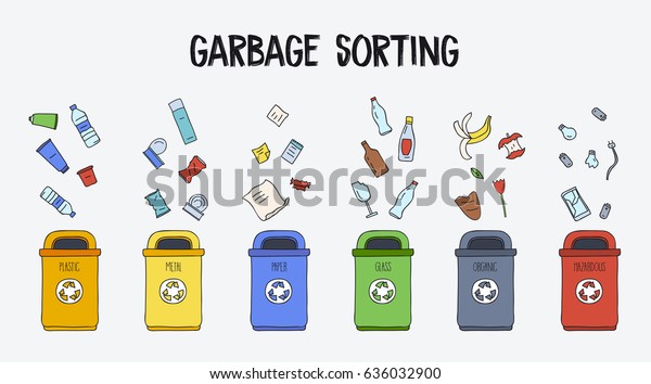 Garbage Sorting Concept Trash Cans Different Stock Vector (Royalty Free ...