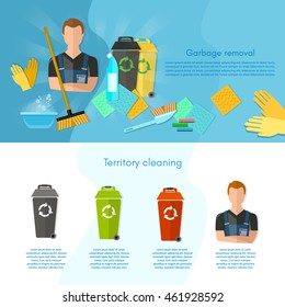 Garbage sorting infographics trash cans scavengers team vector 